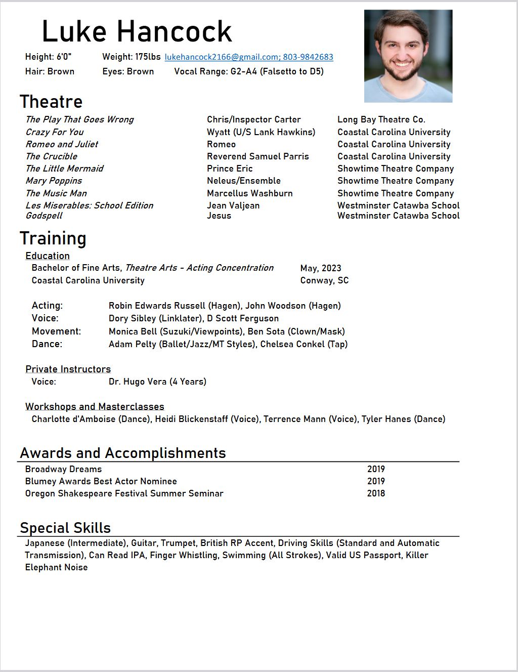 Luke Hancock Theatre Resume